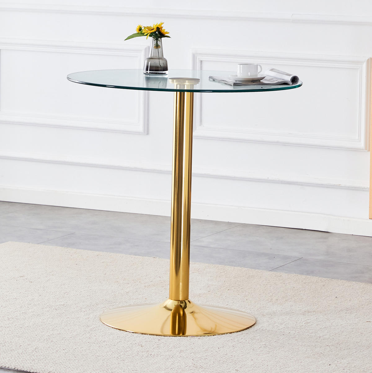 RUNDER Bartisch 89/89 cm aus Glas mit Metallgestell in Gold, Höhe 92 cm - Goldfarben, Holzwerkstoff (89/89/92cm) - BEAOK