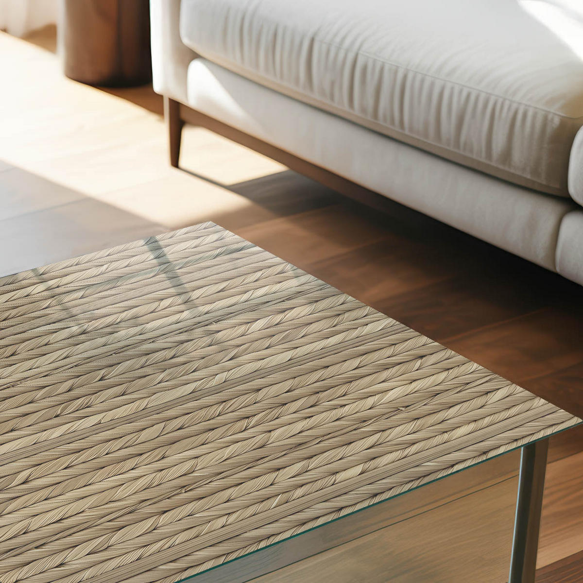TISCHPLATTE 50x50 cm – Flechtmuster - Dunkelblau, Glas (50/50/0.4cm) - Wallfluent