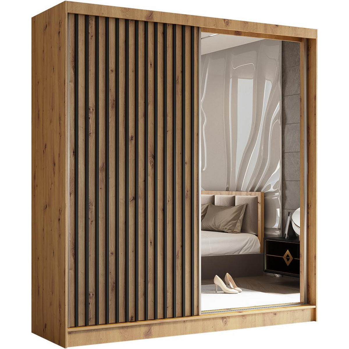 SCHWEBETÜRENSCHRANK Helix 200/216/61 eiche artisan+schwarz - Schwarz/Eiche Artisan, Holzwerkstoff (200/216/61cm) - Beautysofa