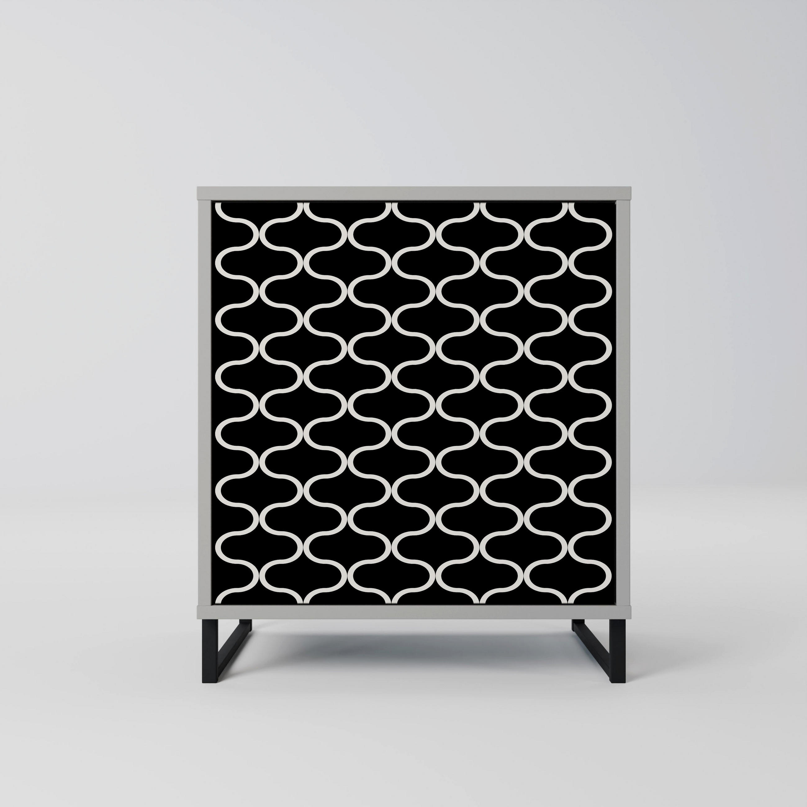 SIDEBOARD TESSELATED BLACKNESS, Grau, 57,5x42x67,5 cm, Schwarze Metall-Rahmenfüße - Multicolor/Schwarz, Holzwerkstoff/Metall (57.5/67.5/42cm) - SpaceRebels