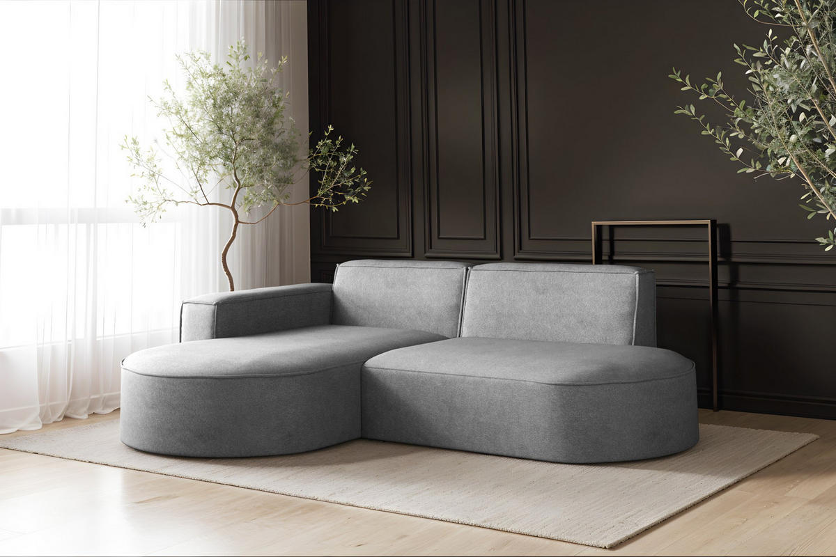 ECKSOFA Modena Modern Und Komfort Velours Stoff Salvador Links Grau - Grau, Holz/Textil (165/236cm) - Kaiser Möbel