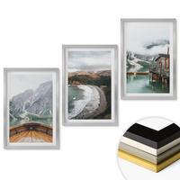WANDBILDER 3er Set - 40x60 cm Silberner Rahmen - Berge, See, Boot, Strand, Landschaft - Silberfarben, Kunststoff (40/60cm) - ArtPrintCave