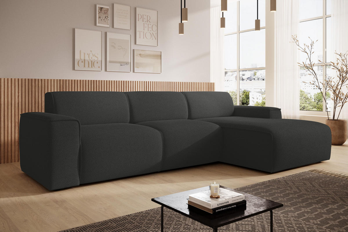 ECKSOFA L Form Didim mini Grau 310/165/78 cm – stilvolle kleine Eckcouch R - Schwarz/Grau, Kunststoff/Textil (310/165cm) - AX Living
