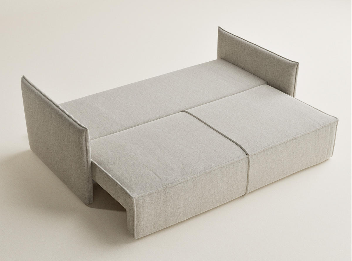 SOFA MIT SCHLAFFUNKTION Obra Beige Webstoff - Beige/Schwarz, Holz/Holzwerkstoff (220/70/107cm) - Maison de Reve