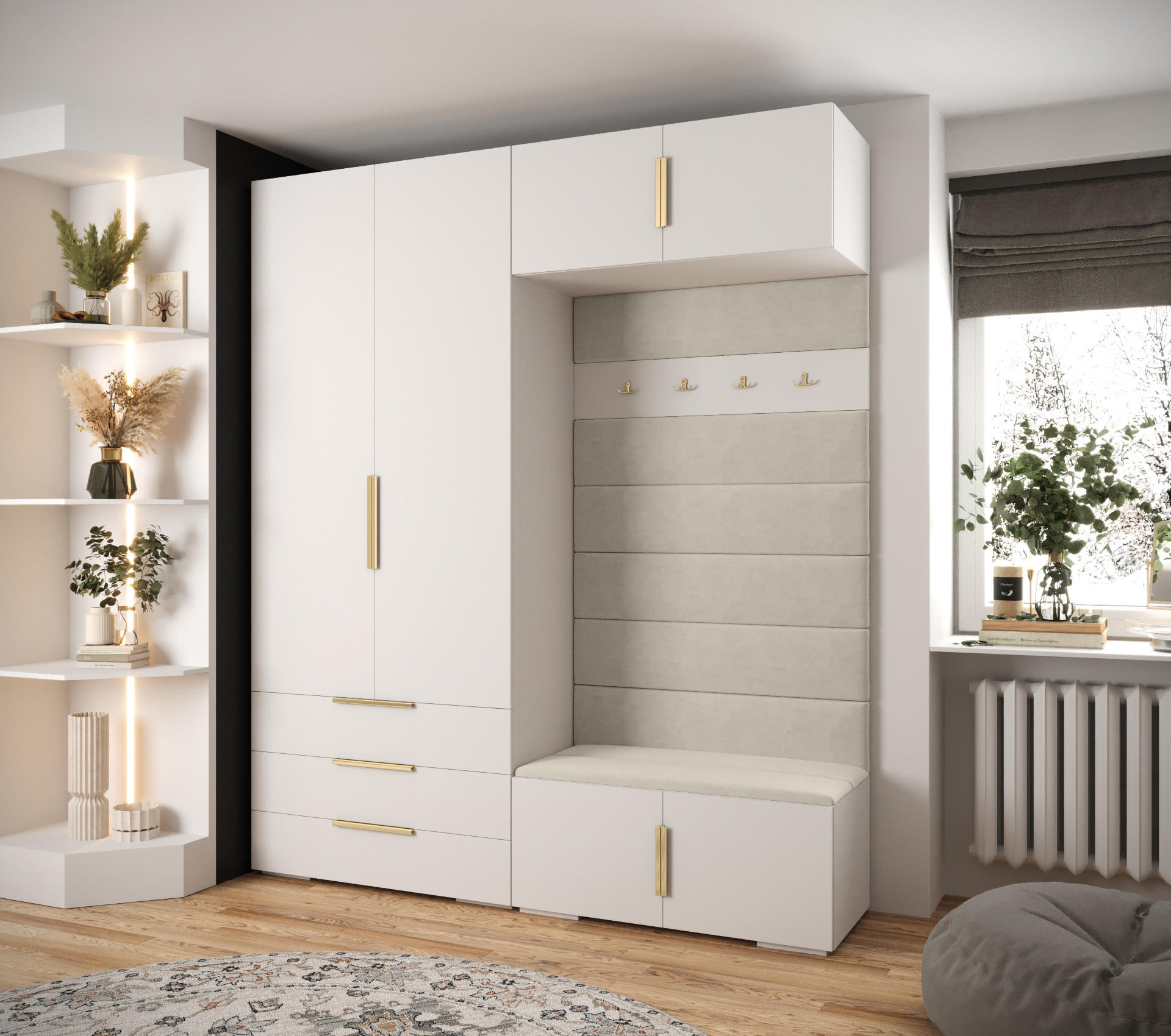 GARDEROBEN-SET 236,7/200/47 - Goldfarben/Weiß, Holz/Kunststoff (200/236.7/47cm) - Abiks Möbel
