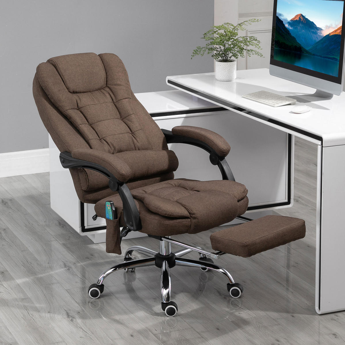 CHEFSESSEL DE-11824 Massage & Heizung Grau - Braun, Textil (70/119/65cm) - ComfortXL
