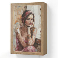NÁSTĚNNÁ LAMPA Žena - vzhled malby - portrét - moderní 20x30 cm - hnědá, kompozitní dřevo (20/30/8cm) - OnlyWow
