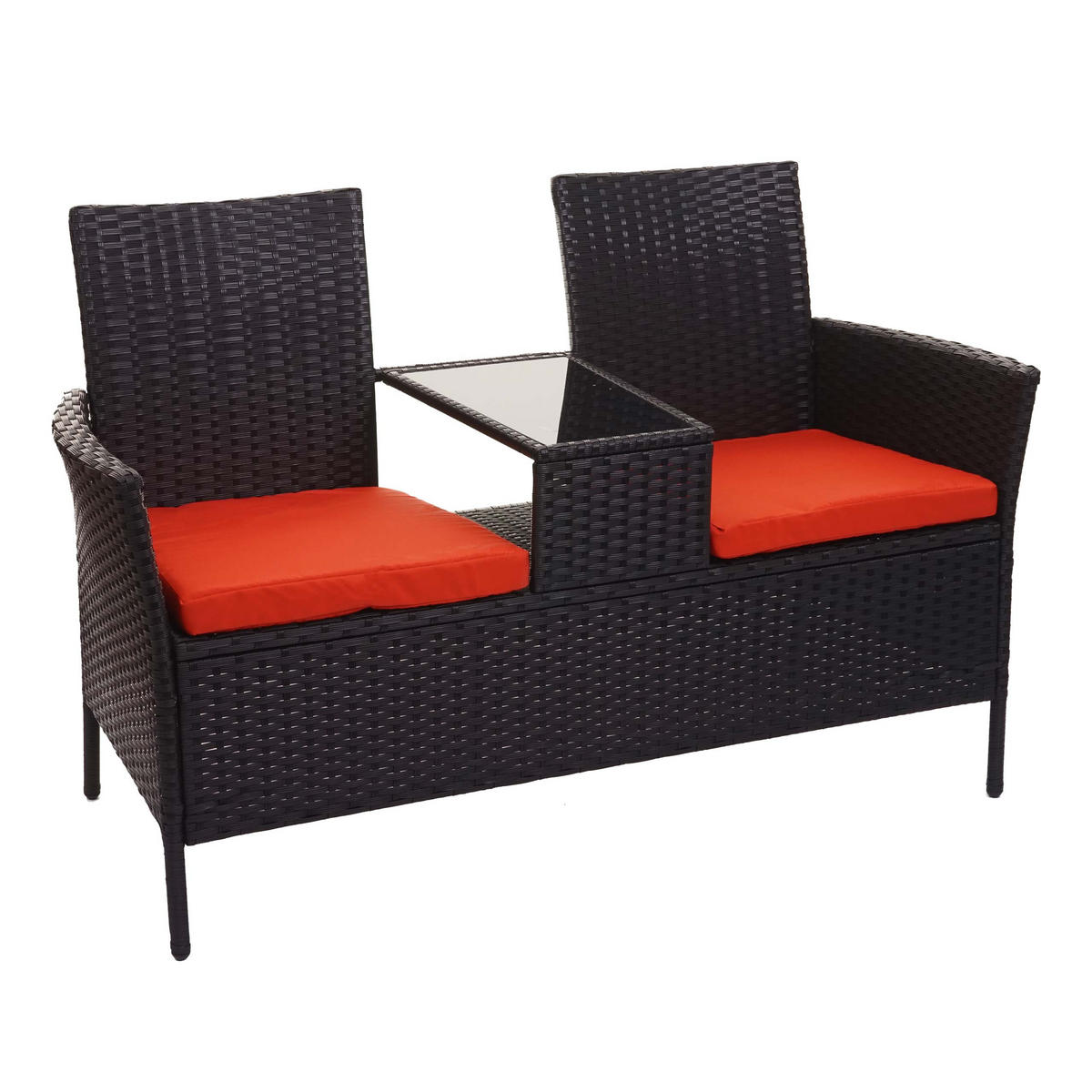 POLY-RATTAN SITZBANK MIT TISCH Schwarz, Orange - Schwarz/Orange, Kunststoff (132/84/55cm) - MCW