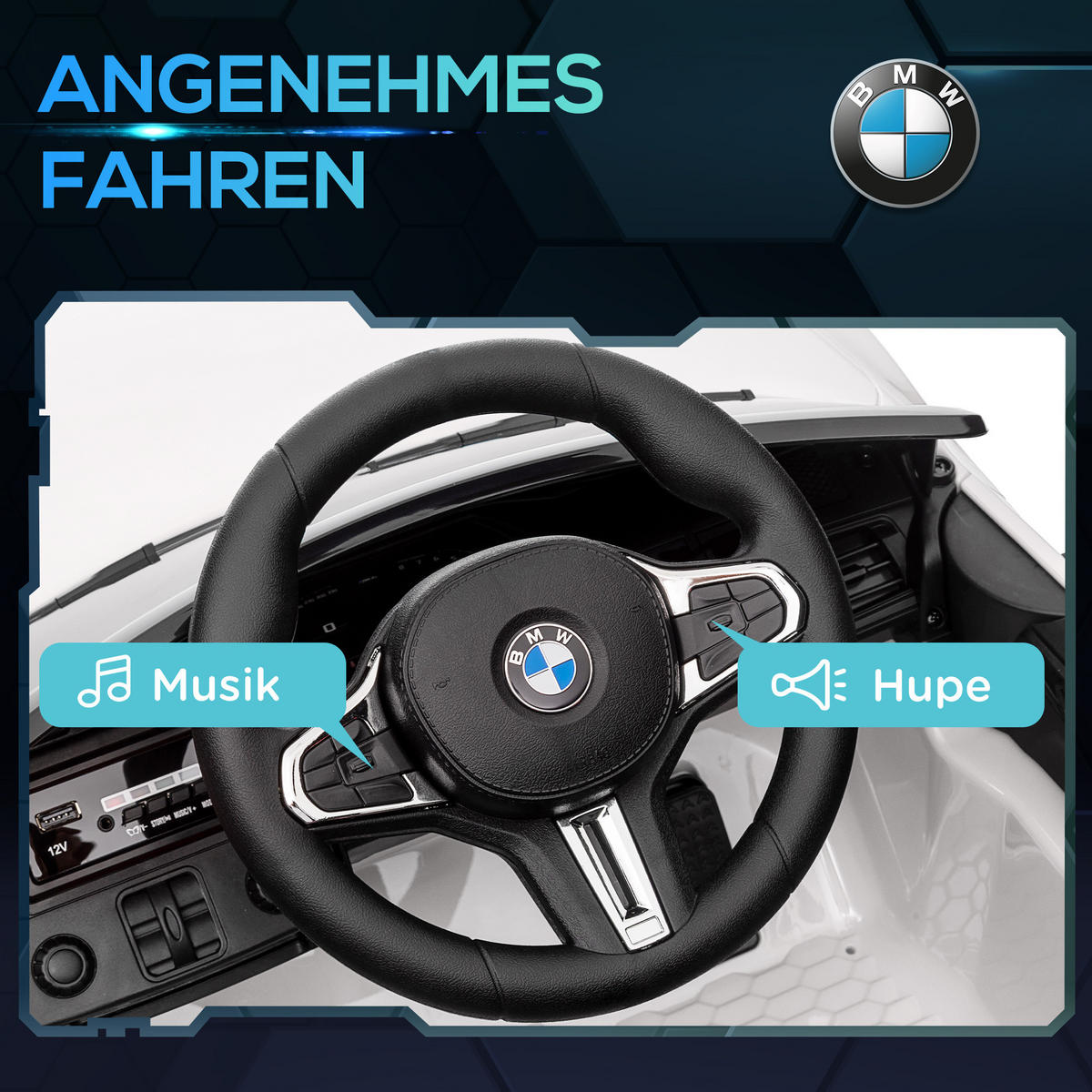 KINDER Elektroauto, Sound & Licht, für 3-5 Jahre, Weiß - Weiß, Kunststoff/Metall (108/69.5/51cm) - AIYAPLAY