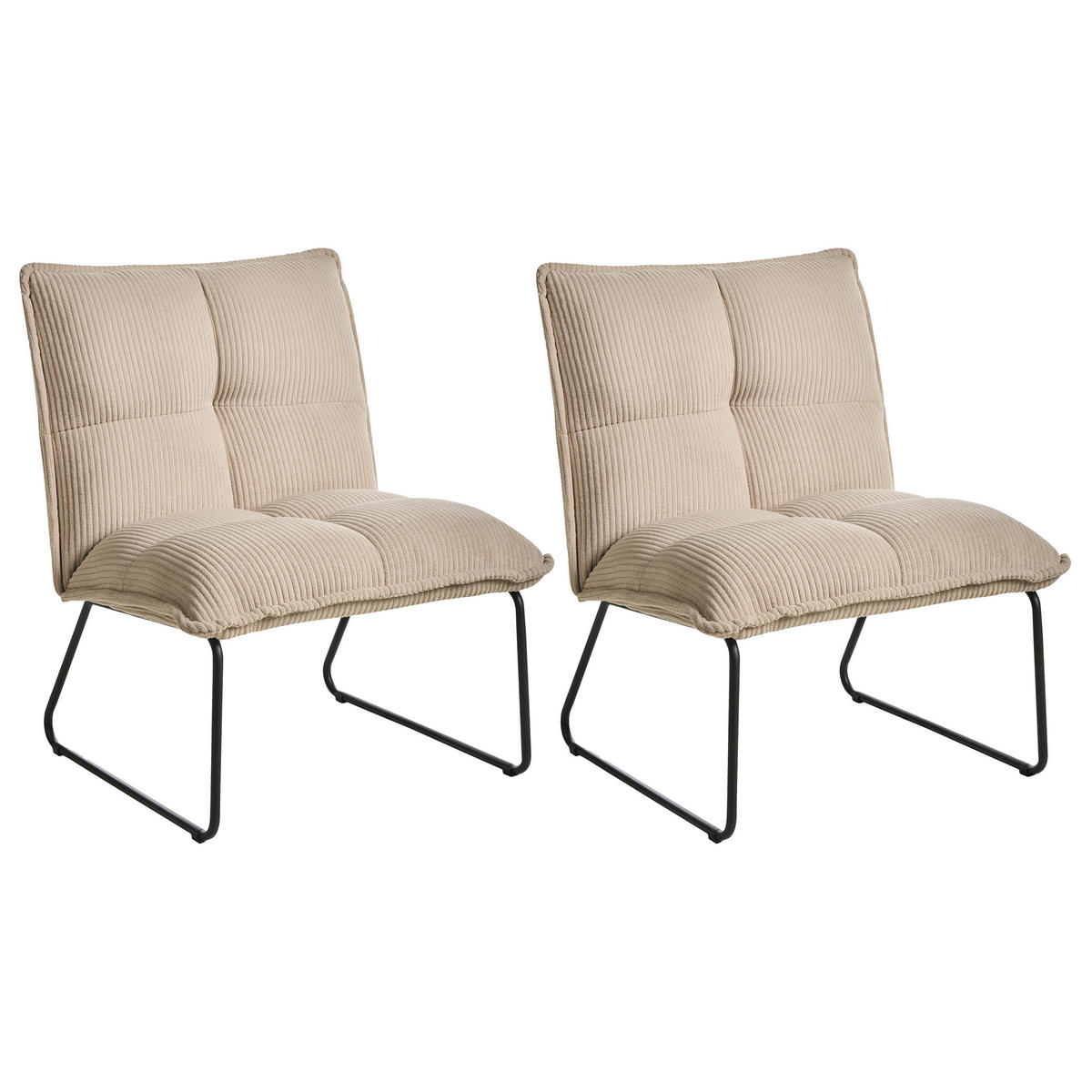 SESSEL 2er-Set Beige Bjasta - Beige/Schwarz, Textil (70/85/63cm) - Beliani