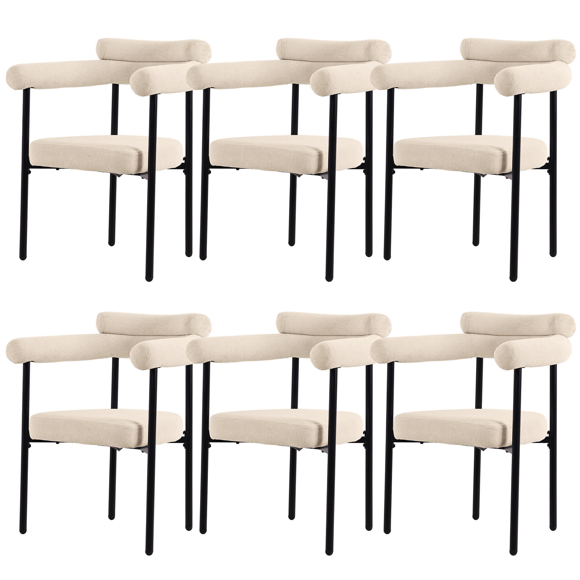 ARMLEHNSTUHL-SET DE-35564 6 Stück mit Wildlederbezug Creme - Beige, Metall (62/84/70cm) - ComfortXL
