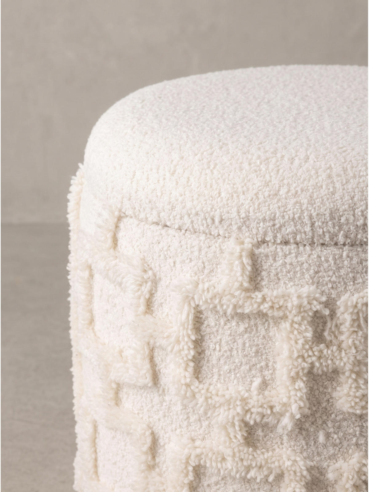 SITZHOCKER RHONE, Stoff, mit Textilbezug, mit Stauraum, Creme, Ø 40 x 45 cm - Beige/Creme, Textil (40/45/40cm) - KADIMA DESIGN