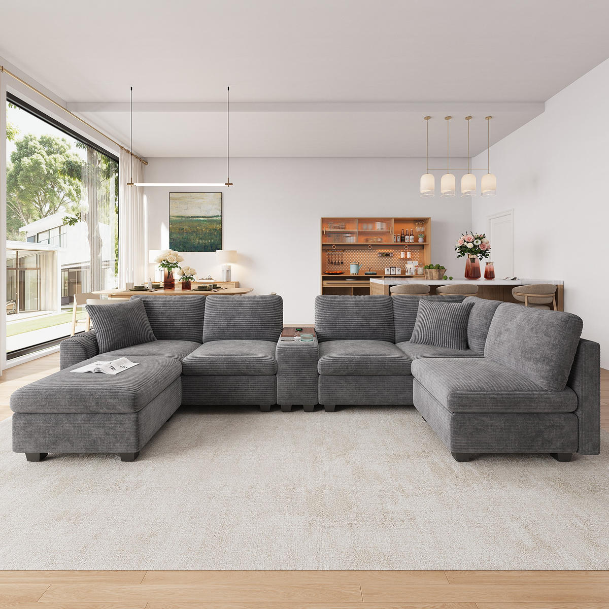 ECKSOFA mit Stauraum und USB Type-C in Grau - Grau, Textil (311/139cm) - EVRYAE