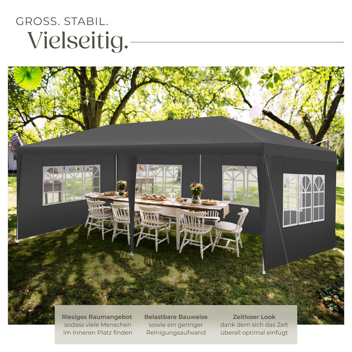 PAVILLON Novara,wasserdicht,grau - Grau, Kunststoff (300/250/600cm) - tectake