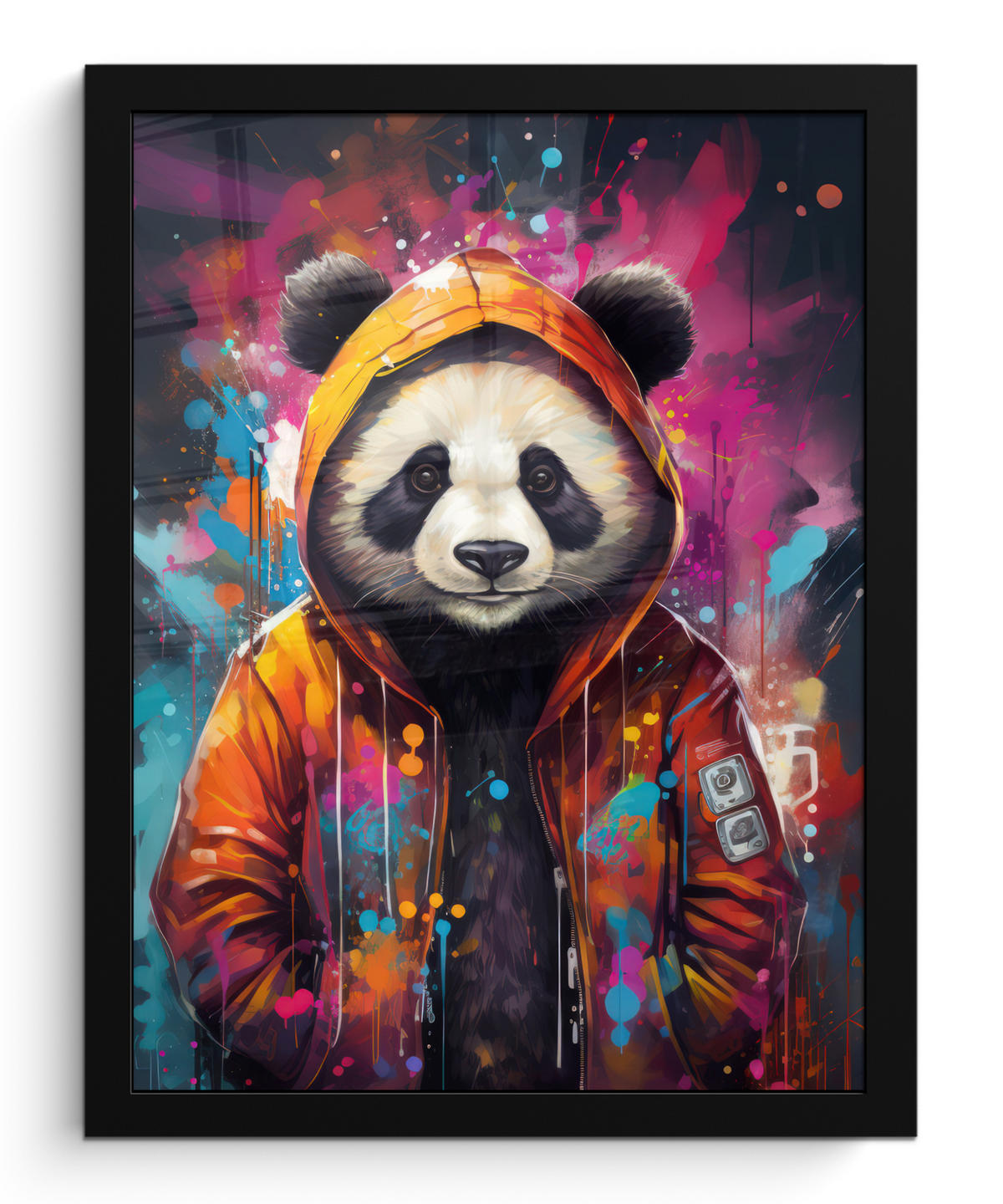 GERAHMTES BILD Panda - Jacke - Graffiti - Orange 30x40 cm - Orange, Papier (30/40cm) - MuchoWow