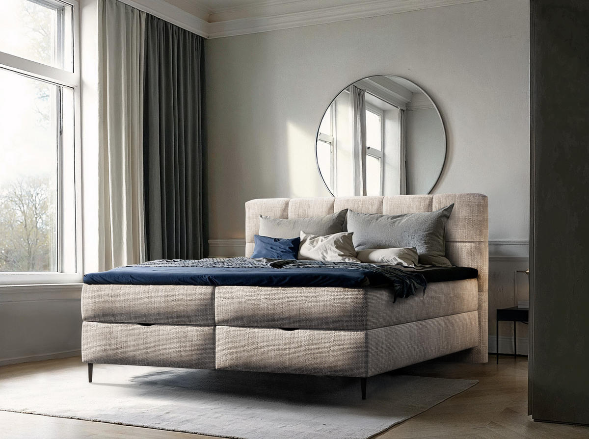 BOXBETT Edel 180x200 cm mit Bettkasten – Beige, modernes Design - Beige, Textil (180/200cm)