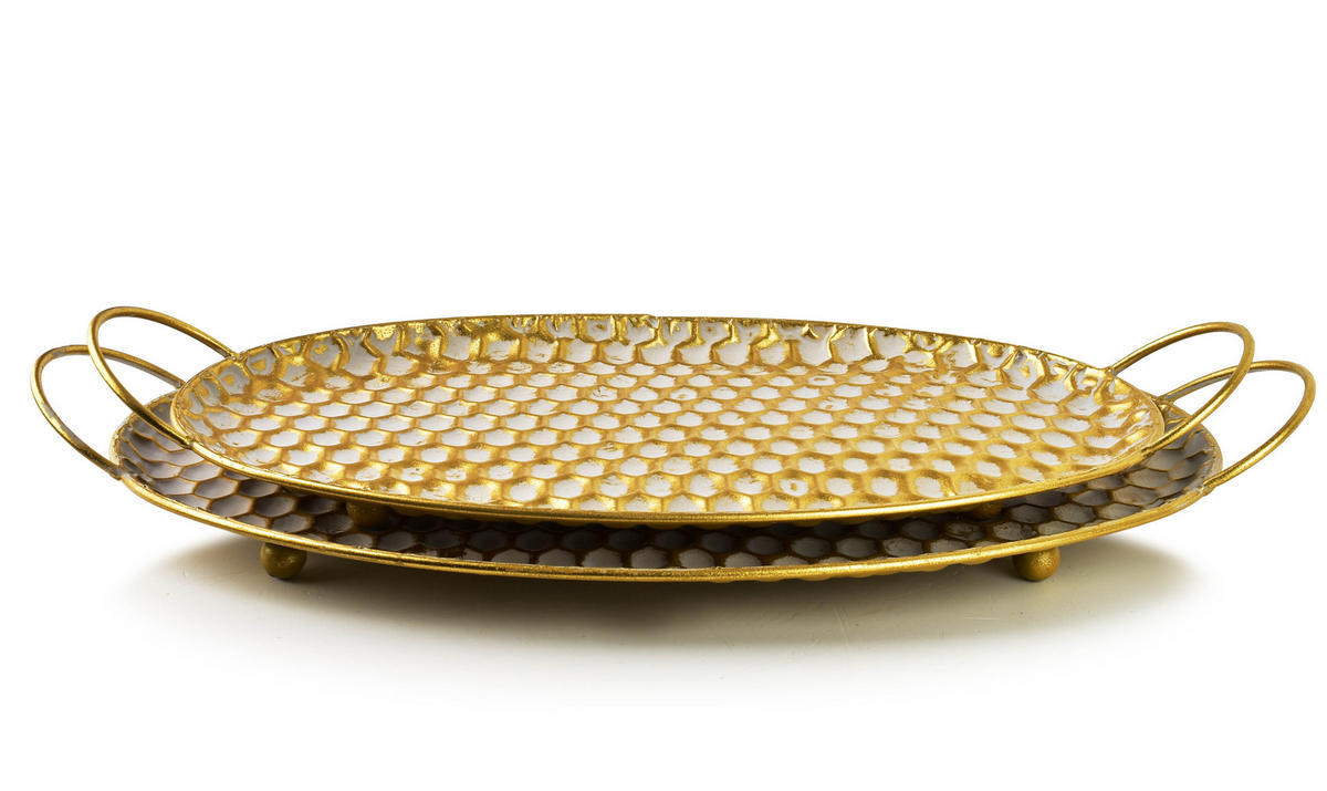 TABLETT Hexagone 2er Set goldenfarben 51/30/3 cm Metall - Goldfarben, Metall (3cm) - Mondex