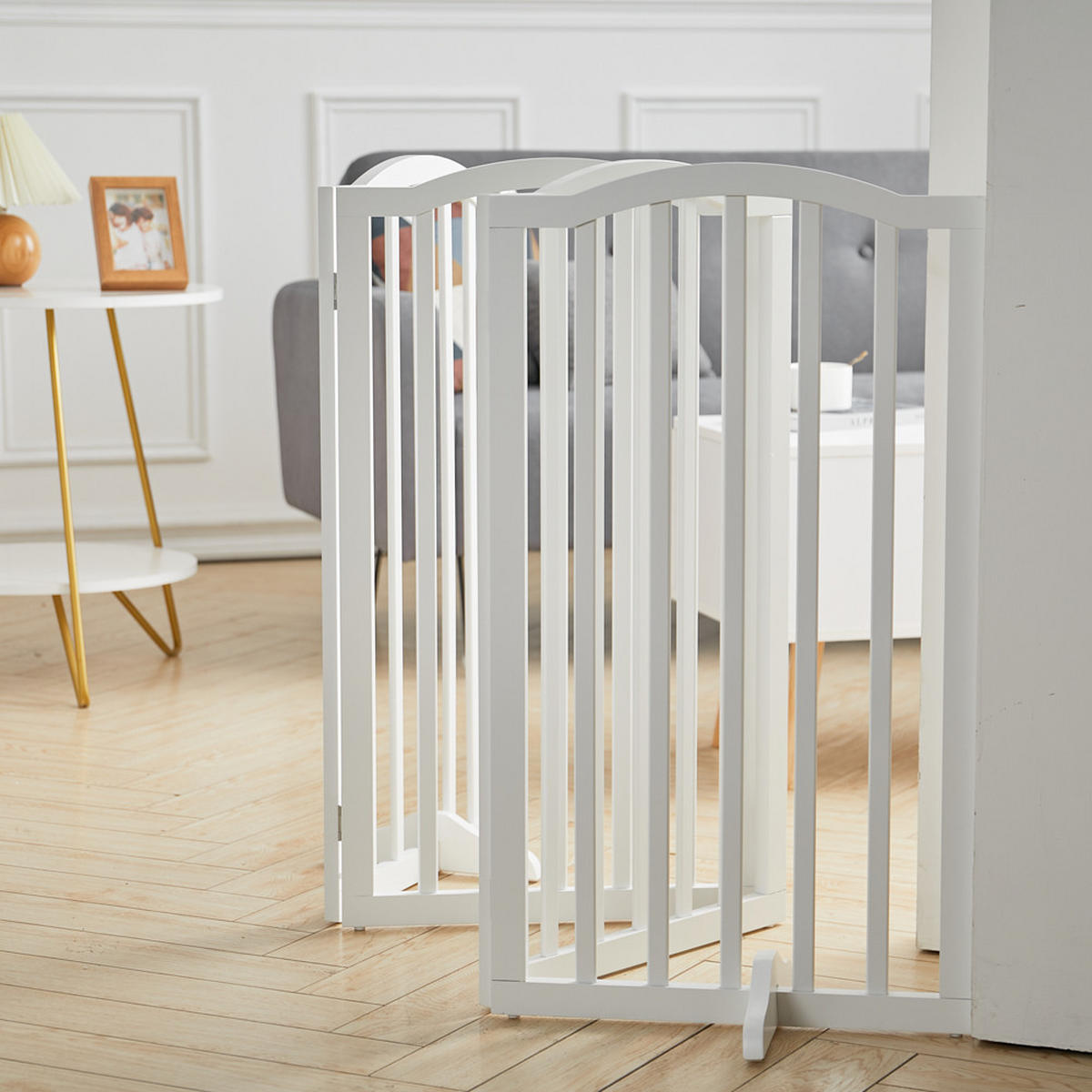 SCHUTZGITTER Gewölbt 4-Paneele Faltbar Freistehend MDF Weiß - Weiß, Holzwerkstoff (46/1.8cm) - Livingandhome