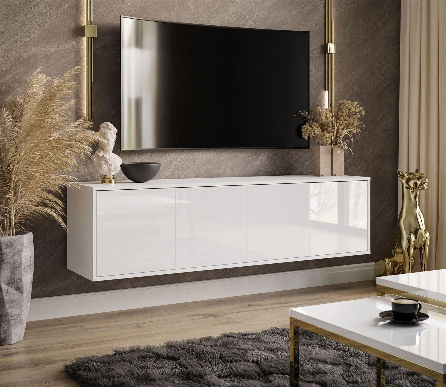 TV-ELEMENT SANAYI Hängend Hochglanz Weiß - Weiß, Holzwerkstoff (156/42/38cm) - Lookway