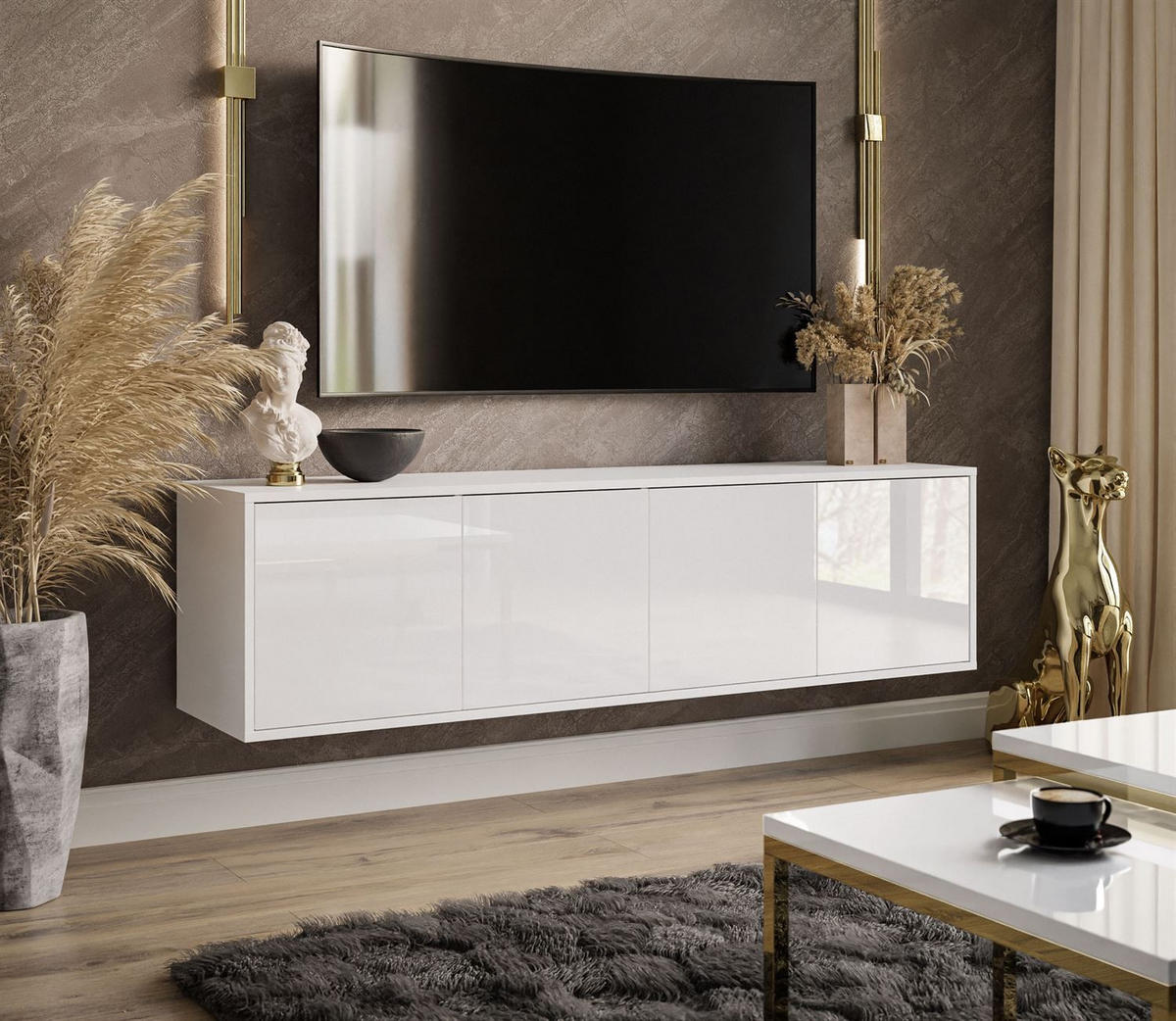 TV-ELEMENT SANAYI Hängend Hochglanz Weiß - Weiß, Holzwerkstoff (156/42/38cm) - Lookway