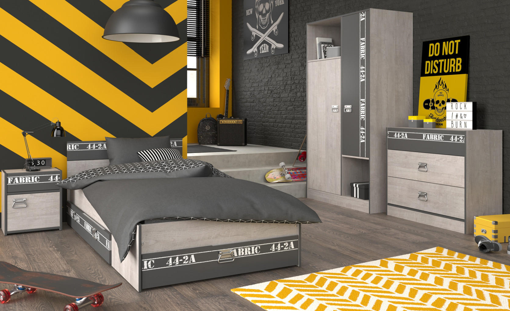 Parisot Meuble Kinderzimmer Esche, Grau 207x182x99 cm