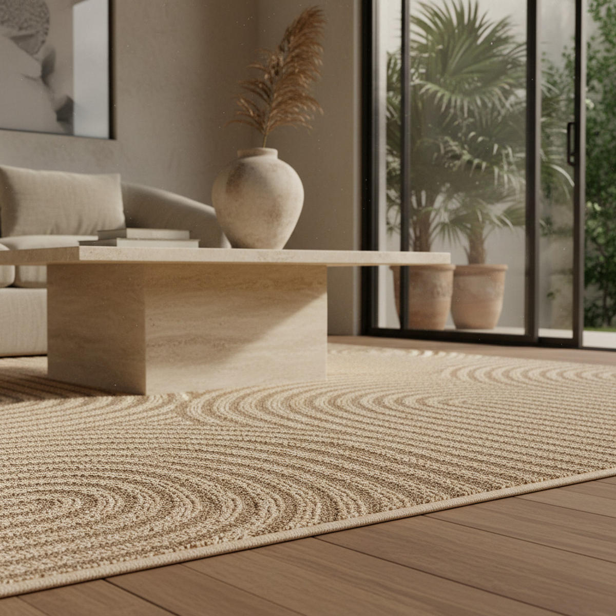TEPPICH In-/Outdoor Jute-Optik Flachgewebe Grobe Linien Polypropylen Beige Läufer 80x250 - Beige, Textil (80/250cm) - KADIMA DESIGN
