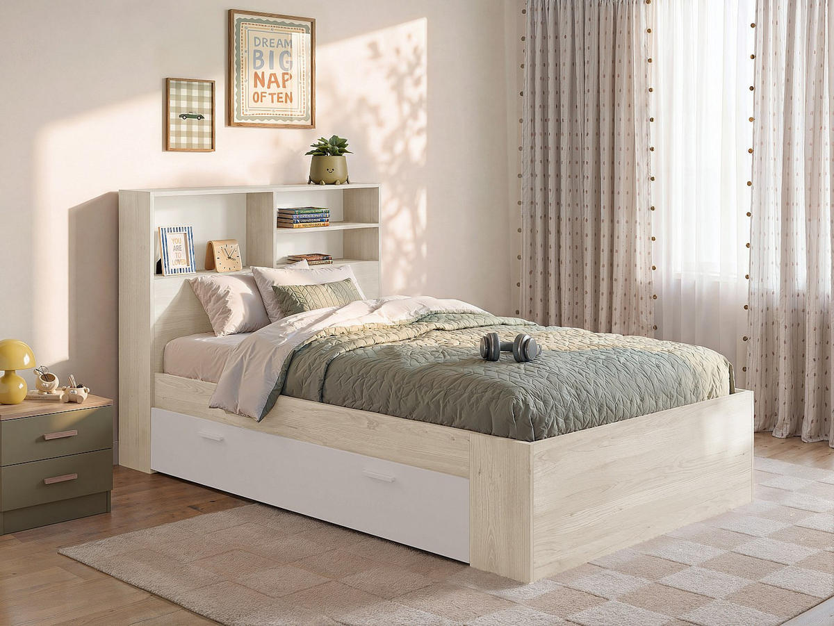 BETTRAHMEN - 1 Person - holz - naturfarben hell, weiß Vardiel - Naturfarben/Weiß, Holz (120/190cm) - Vente-Unique