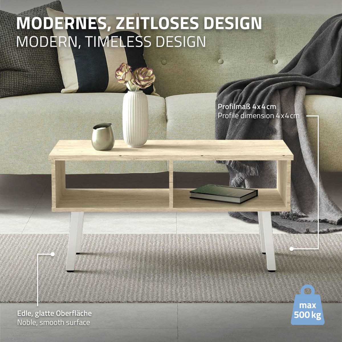 TISCHBEINE 4er Set I-96GRAD-Design H:30 cm Weiß 4x4 cm - Weiß, Metall (4/30/4cm) - ML-DESIGN