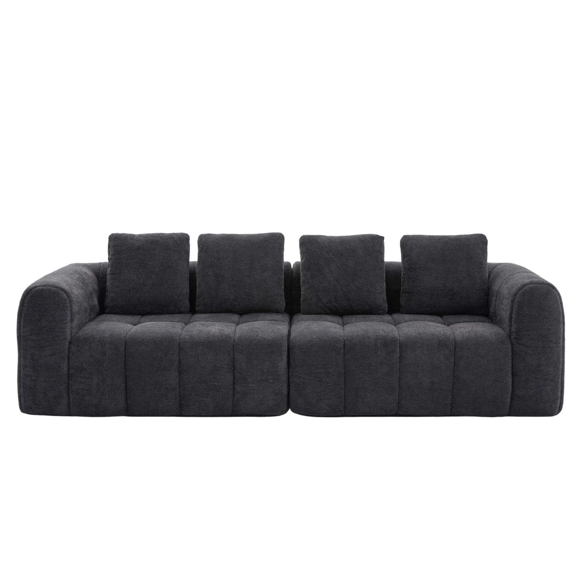 ECKSOFA 260/94,5/80 cm modular, montagefrei mit Samtbezug und tiefem Sitz, Dunkelgrau - Dunkelgrau, Textil (260/95.5cm) - Redom