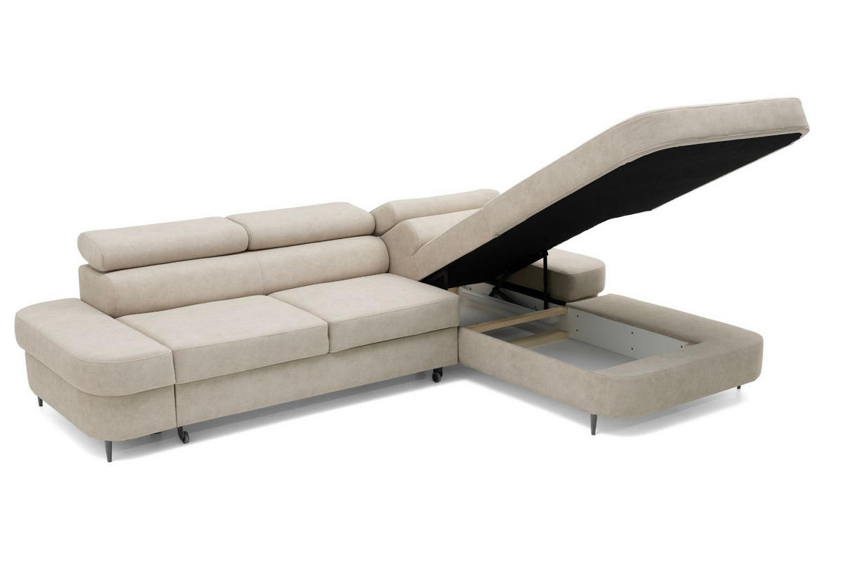 ECKSOFA JAZZ L Rechts mit Schlaffunktion 127x216 Velours Beige - Beige/Schwarz, Holz/Textil (237/285cm) - Muffo
