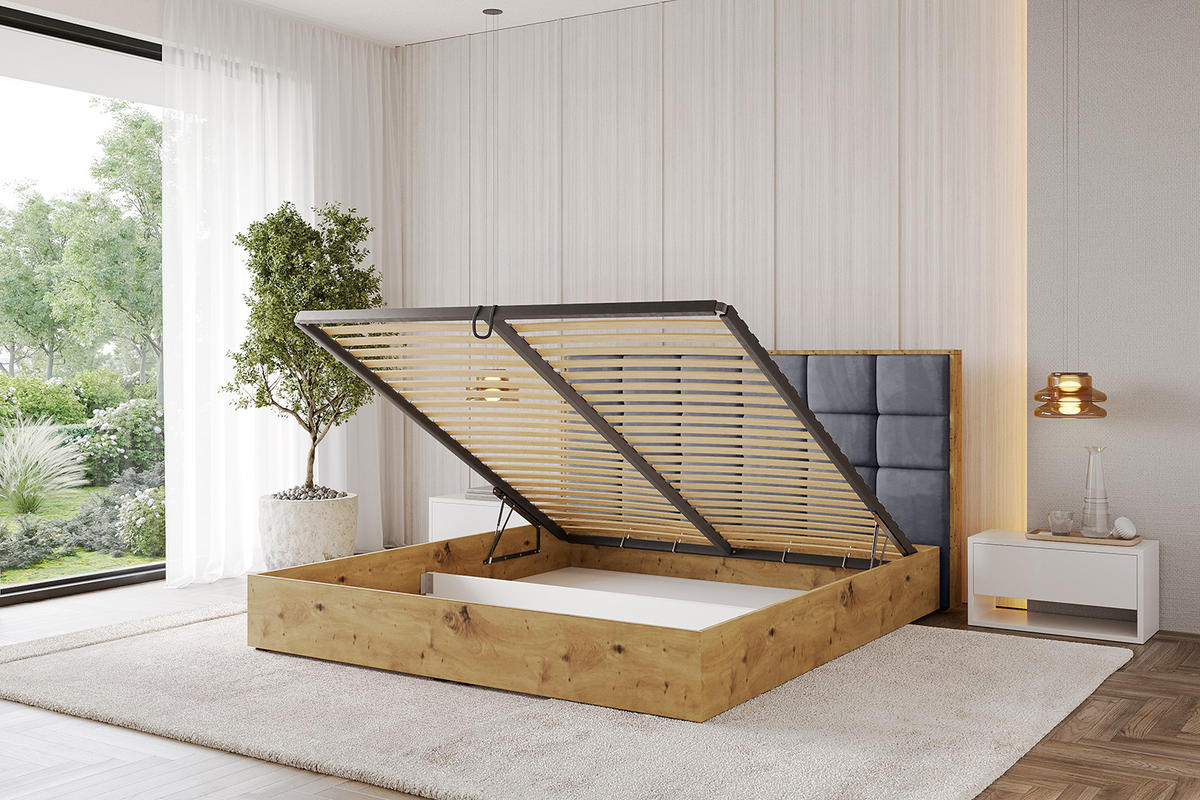 POLSTERBETT mit Bettkasten und Lattenrost, Boxbett ohne Matratze - ENZO2 200x200 Dunkelgrau - Dunkelgrau, Holzwerkstoff/Textil (200/200cm) - ALTDECOR