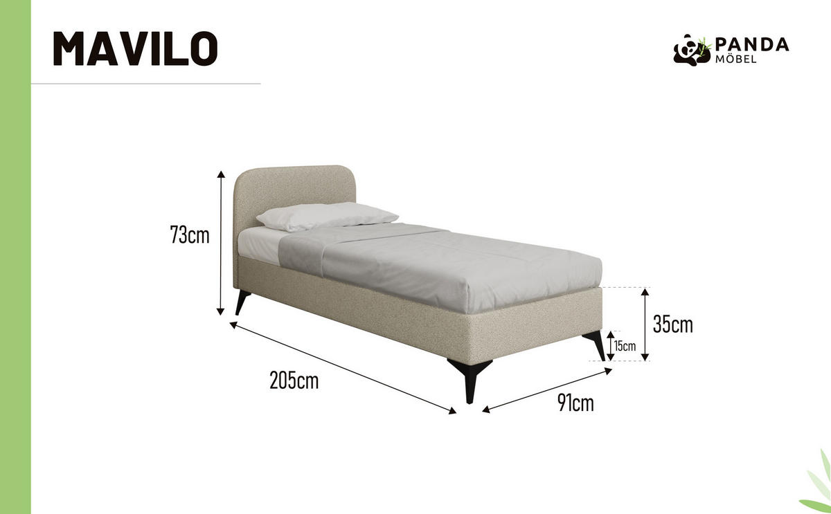 POLSTERBETT Mavilo 90 x 200 cm mit Bettkasten und Lattenrost, Taschenfederkernmatratze Pocket mit Kokosmatte - Beige - Beige, Holz (90/200cm) - Panda Möbel