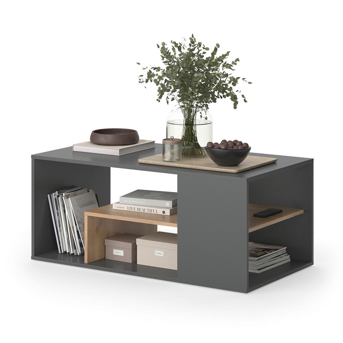 COUCHTISCH Edgar Anthrazit/Goldkraft Eiche 110 x 59 cm - Anthrazit/Eiche Wotan, Holzwerkstoff (59/110/47cm) - Vicco