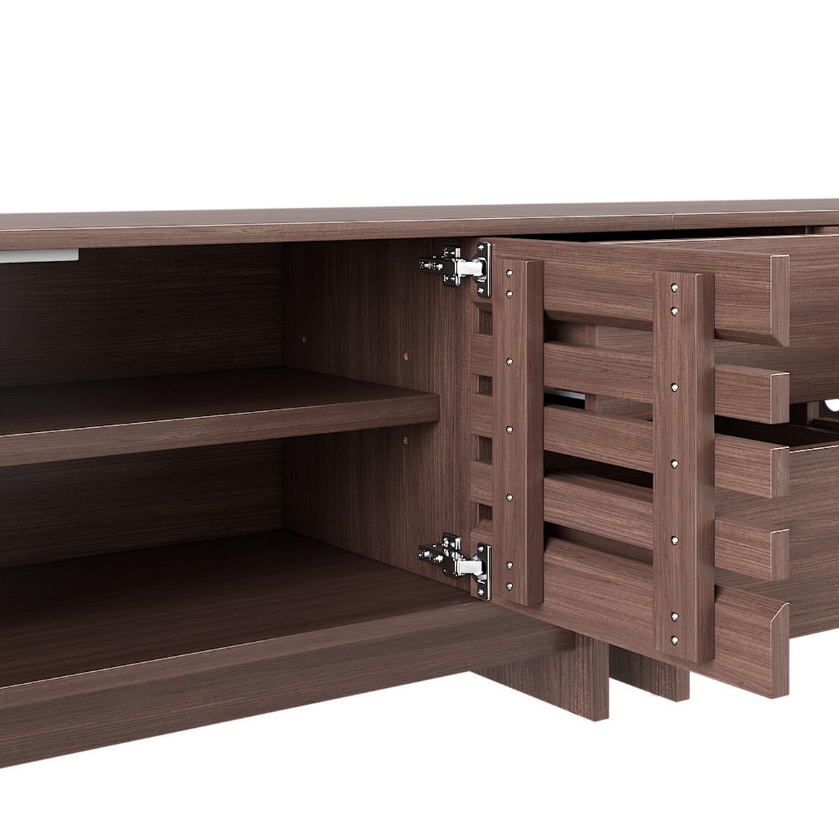 LOWBOARD in Walnussfarben TV-Schrank mit Schubladen für Fernseher bis zu 80 Zoll, B200/T39.5/H55 cm - Walnussfarben, Holzwerkstoff (200/55/39.5cm) - STILVORA