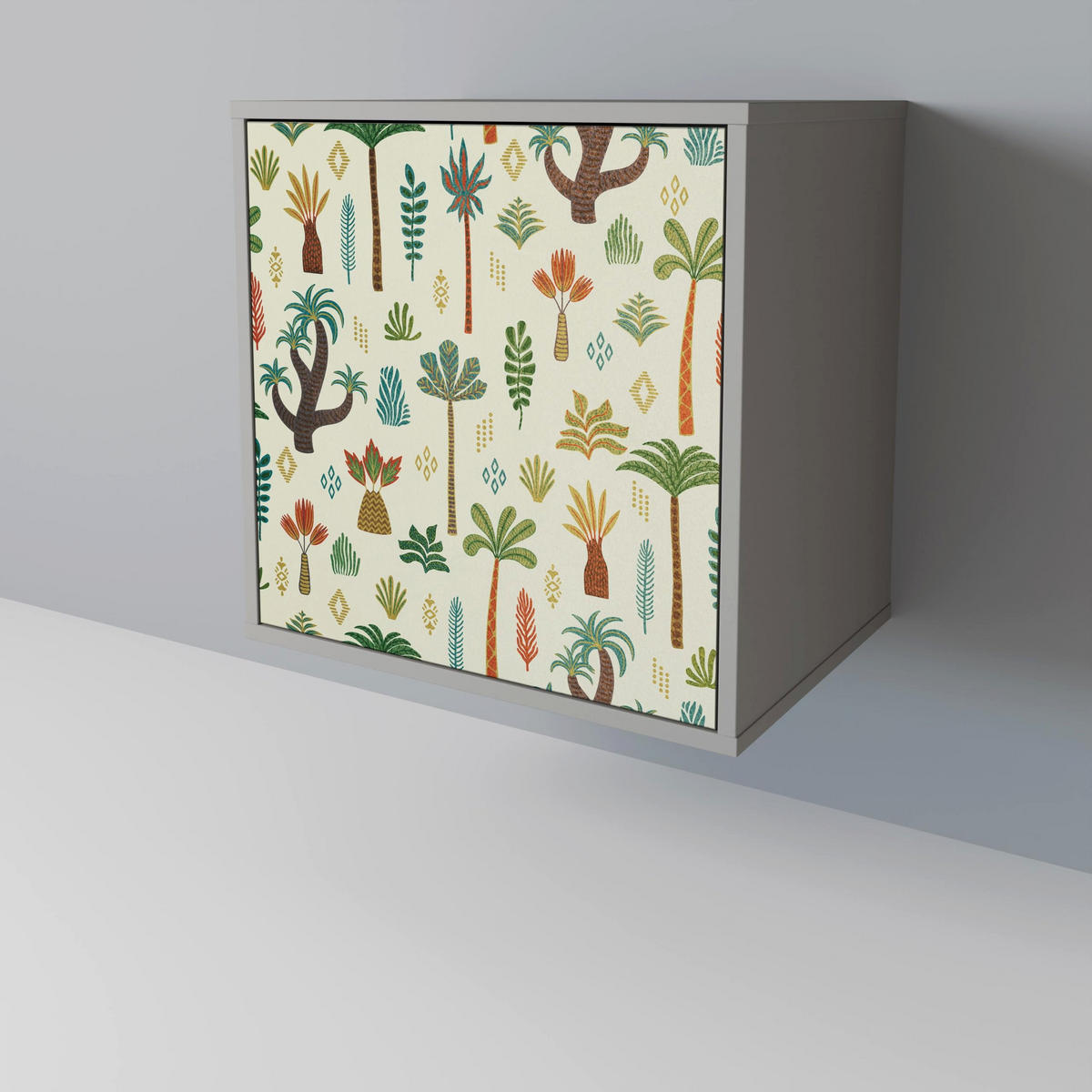SIDEBOARD PALM SPRING, Grau, 57,5x42x77,5 cm, Schräge Buchenholzfüße - Buchefarben/Multicolor, Holzwerkstoff/Buchenholz (57.5/77.5/42cm) - SpaceRebels