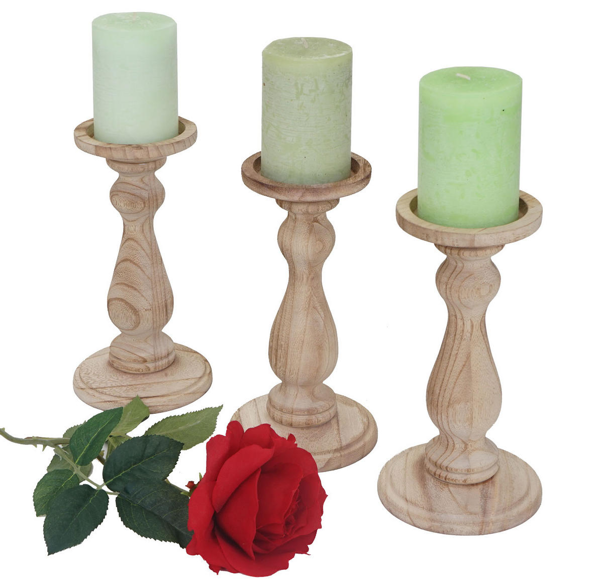 KERZENSTÄNDER 3ER-SET Beige - Beige, Holz (12/24/12cm) - MCW