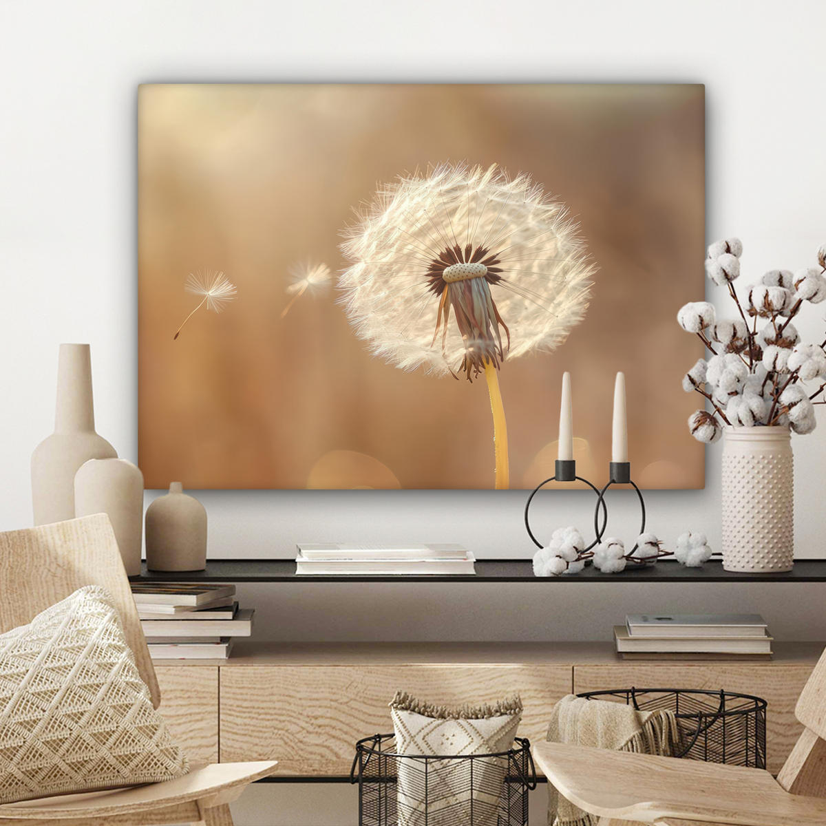 LEINWANDBILD Löwenzahn - Beige - Natur - Blume Wandbilder 80x60 cm - Hellbraun, Textil (80/60cm) - MuchoWow