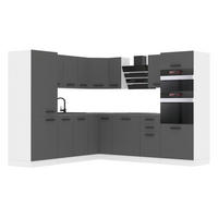 KÜCHE L-Form Stacy, ohne Arbeitsplatten, Silber matt - Dunkelgrau, Holz (420/204/60cm) - B BELINI GROUP