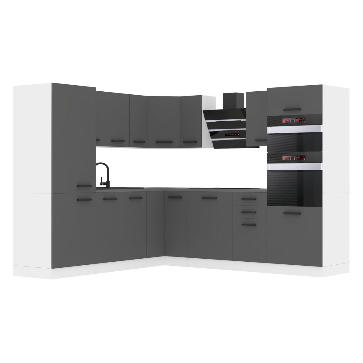 KÜCHE L-Form Stacy, ohne Arbeitsplatten, Silber matt - Dunkelgrau, Holz (420/204/60cm) - B BELINI GROUP