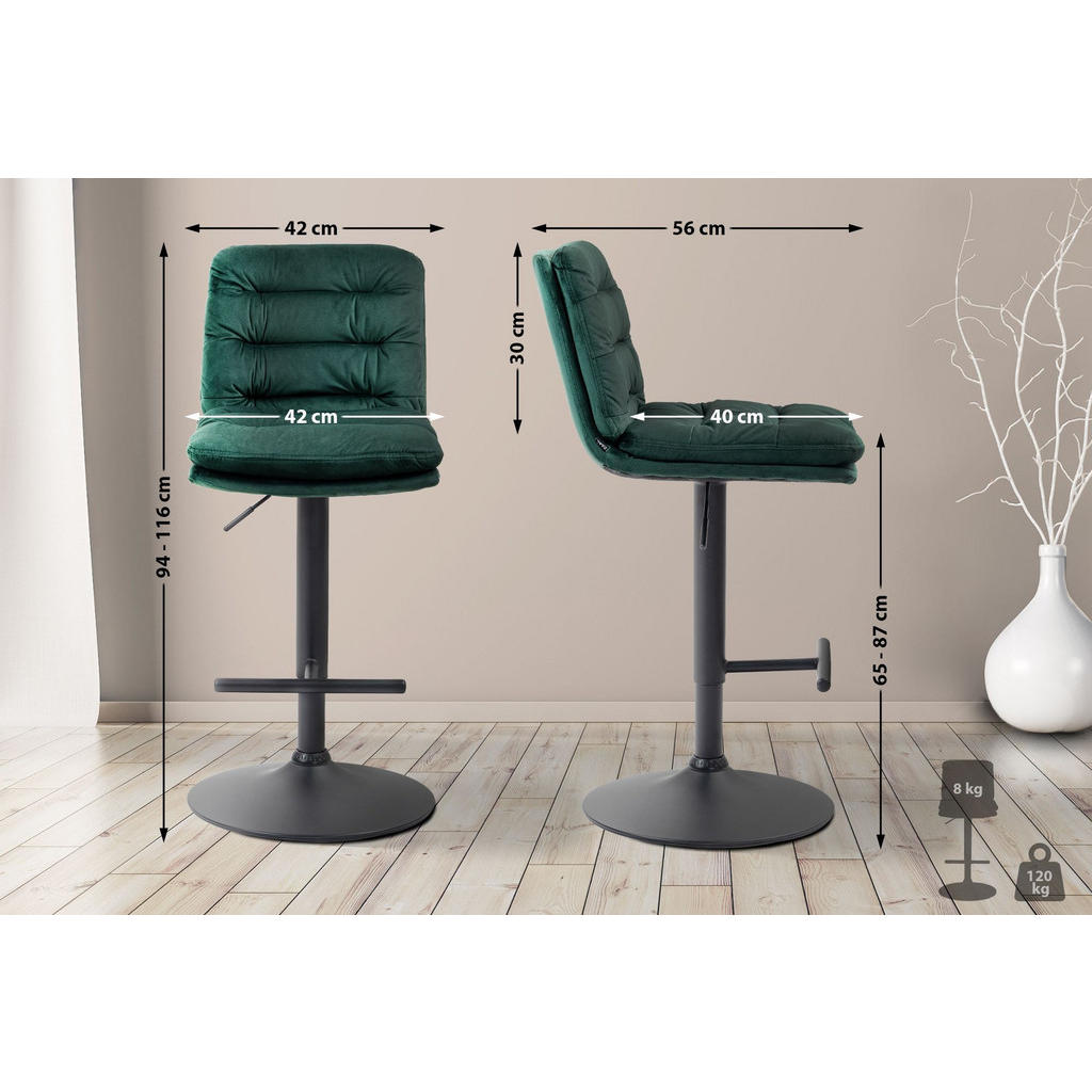 Thumbnail - CLP Barhocker, Grün, Textil, 42x94x56 cm, Esszimmer, Barmöbel, Barhocker