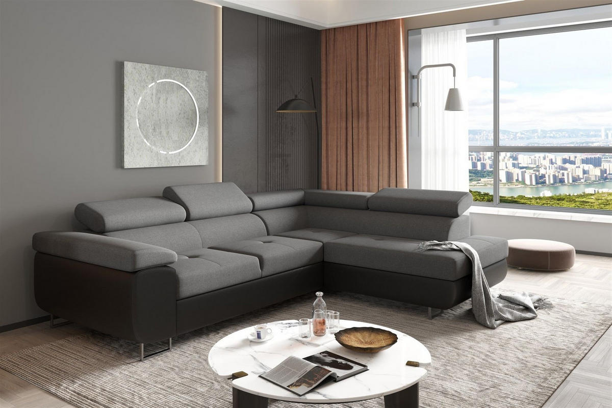 ECKSOFA Jade Mit Schlaffunktion - Grau, Holzwerkstoff/Textil (275/202cm) - Fun Möbel