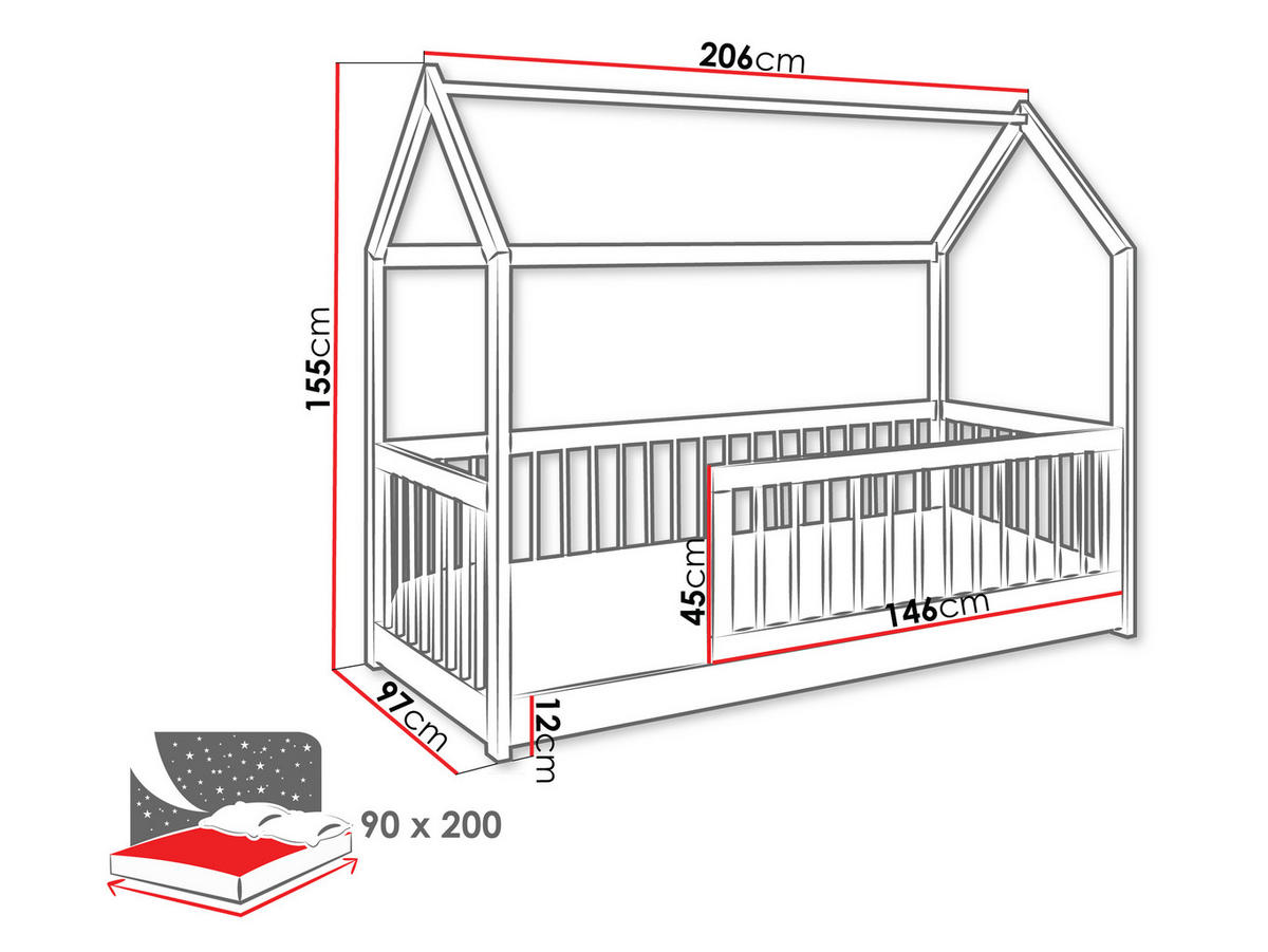 HAUSBETT Greta 90 - Weiß, Holz (90/200cm) - MIRJAN24