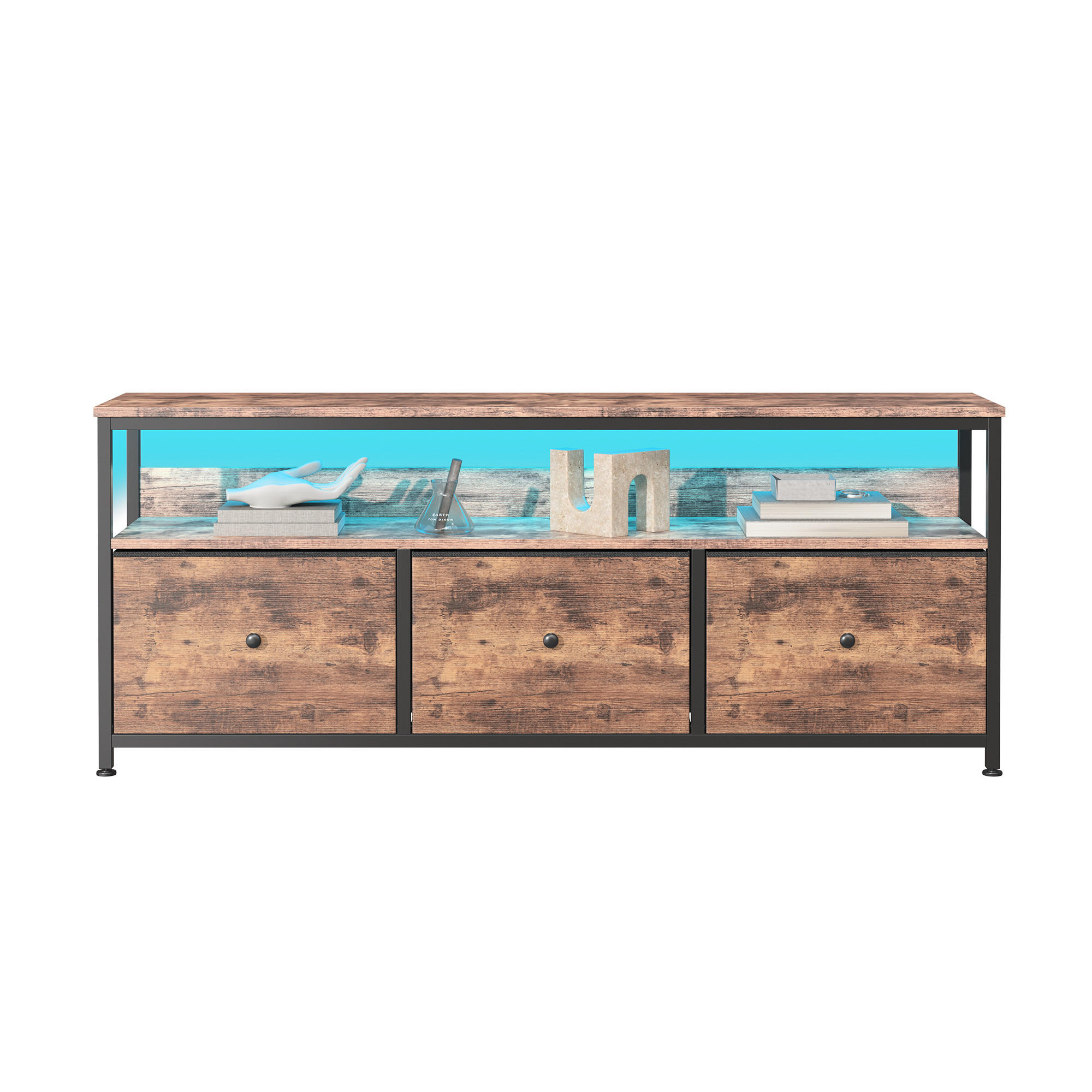 TV Lowboard LED 108x30x57 cm, höhenverstellbar, Dunkelbraun - Braun, Holz (108/30/57cm)
