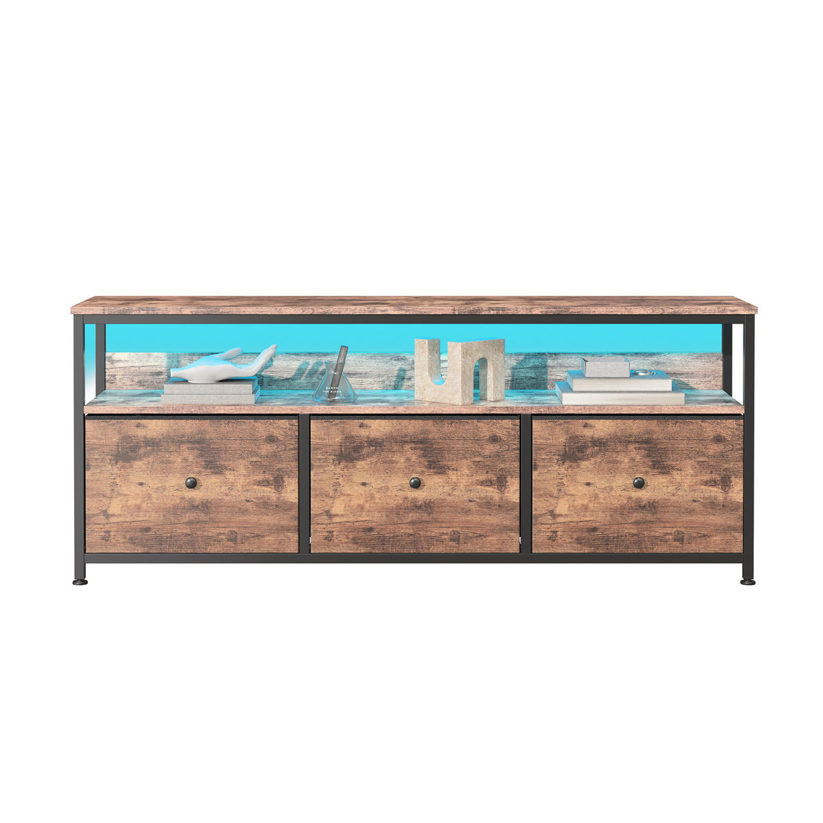 LOWBOARD 137cm mit RGB-Beleuchtung App-Steuerung & Retro-Design - Braun, Holzwerkstoff (29.8/57/137cm) - SHOPENTRA