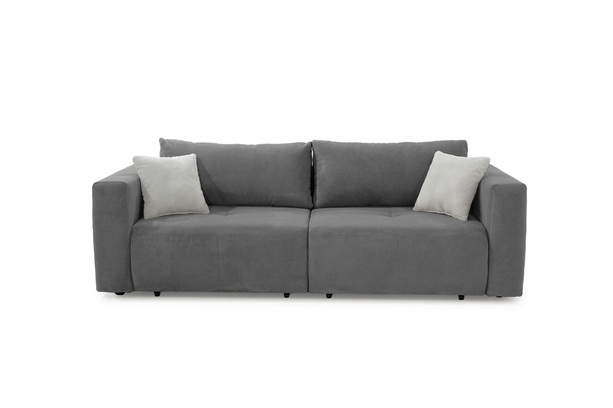 SCHLAFSOFA Verwandlung: Big-Sofa/Eckcouch, 2 Bettkästen, B243/T115-161/H84 cm, Liegefläche 145x197 cm, Waffelcord Grau / 15241 - Schwarz/Grau, Kunststoff/Textil (243/84/115cm) - luma-home