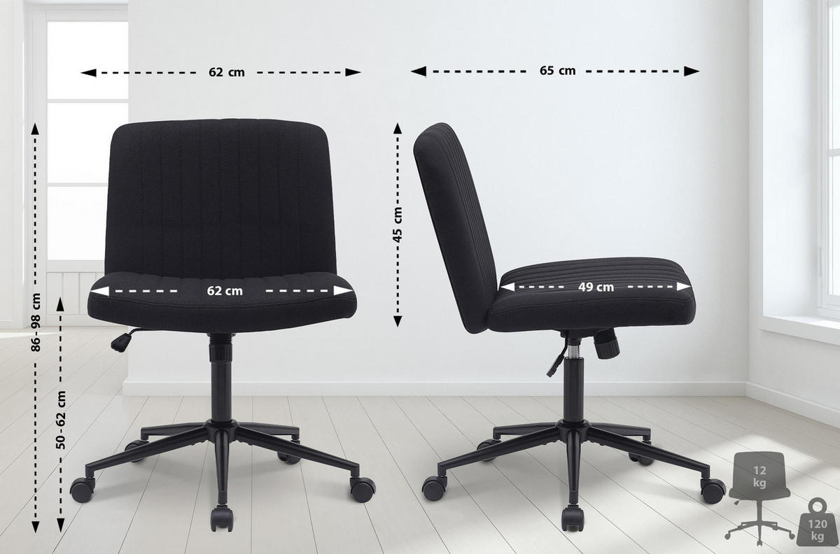BÜROSTUHL Lynox Stoff schwarz - Schwarz, Metall (62/98/65cm) - TPFLiving