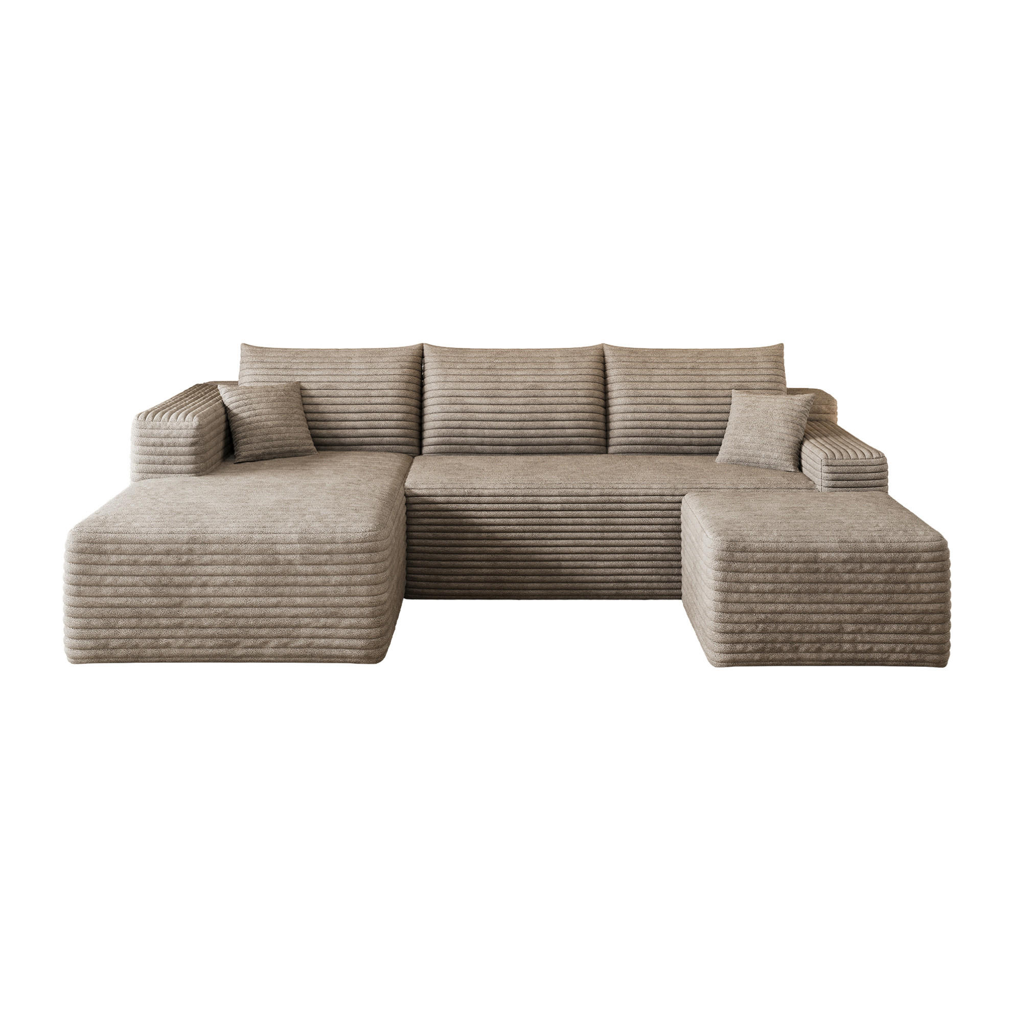 ECKSOFA 241/151/58 cm Camel aus Stoff mit Cordoptik und Chaiselongue ohne Montage - Hellgrau, Textil (151/241cm) - OKWISH