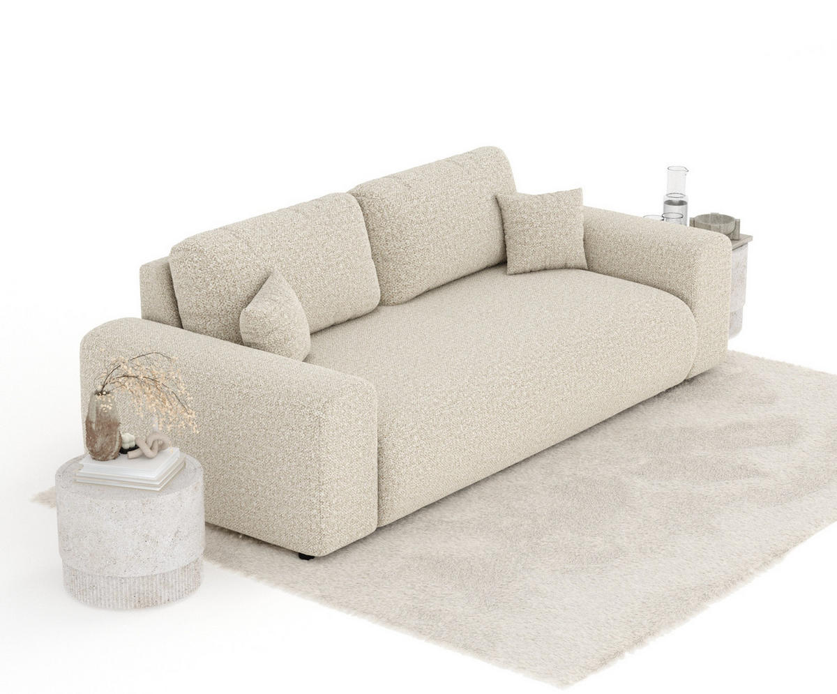 3-SITZER-SOFA Zanzibar Beige Plüschstoff - Beige/Schwarz, Holz/Holzwerkstoff (213/79/108cm) - Maison de Reve