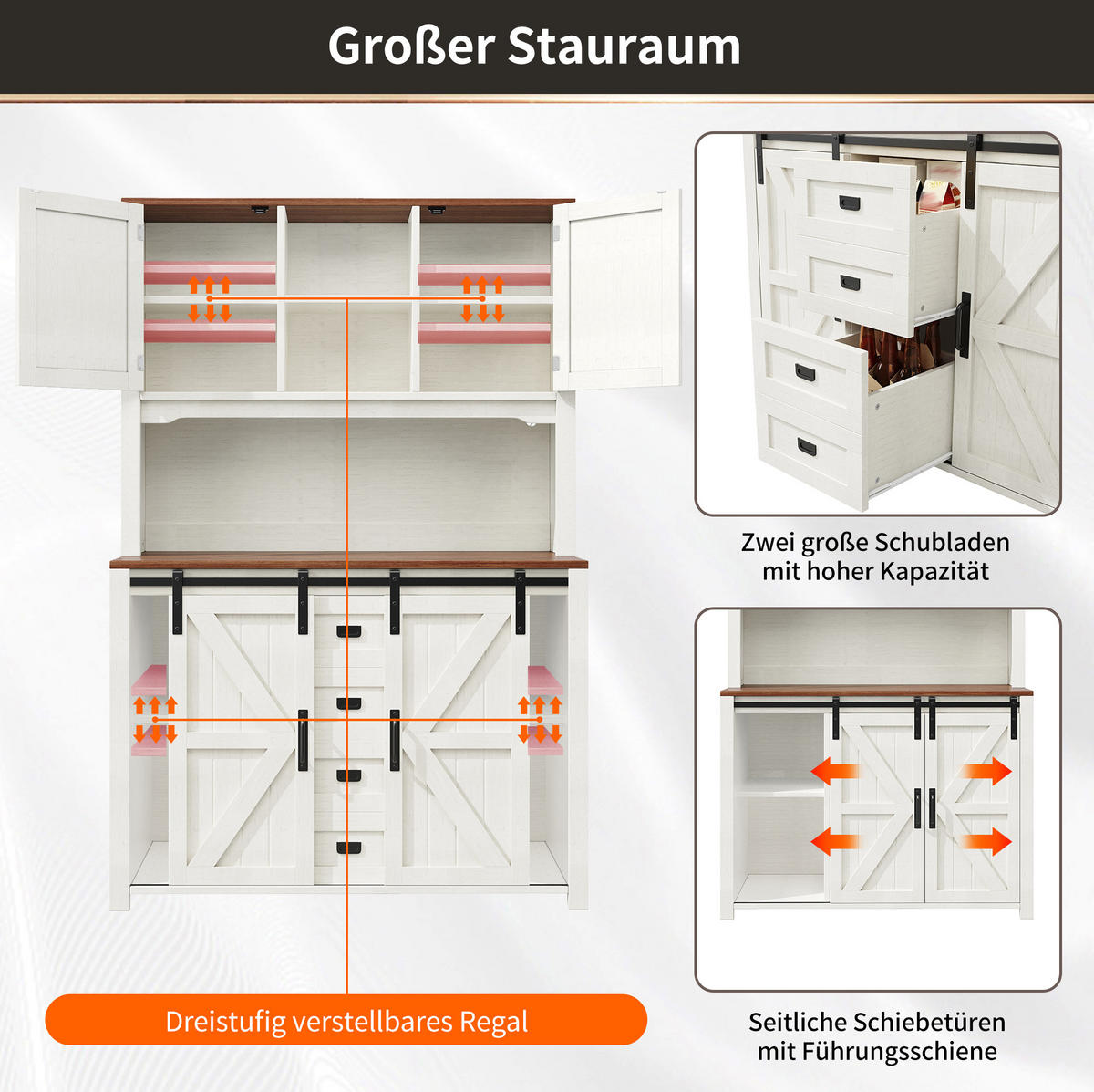 BUFFET 115/174,7/40 cm Weiß aus MDF und Metall mit LED-Beleuchtung - Weiß, Holzwerkstoff (40/174.7/115cm) - OKMYHOME