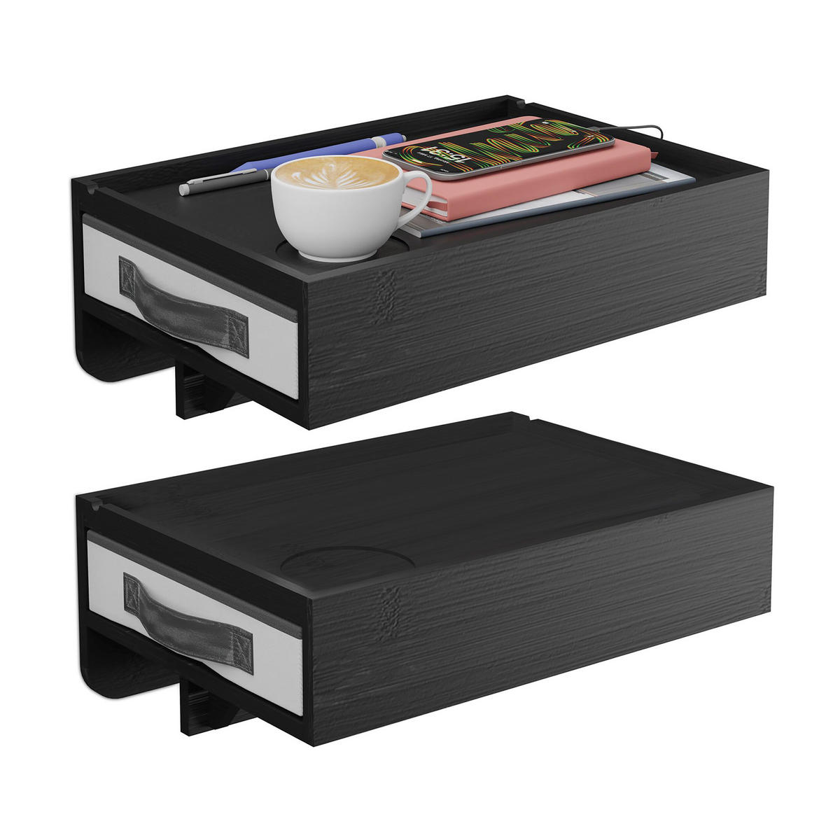 2XNACHTTISCH - Schwarz, Holz/Textil (37/14/26.5cm) - Relaxdays